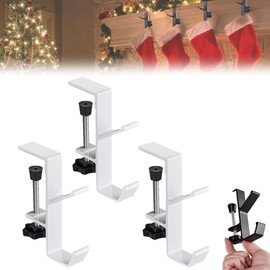 2 in 1 Garland Stocking Hangers, No Drill Garland Fireplace Stocking Hanger, Adjustable Heavy Duty Garland Hanger and Stocking Mantel Holders with 2 Hooks for Home Christmas Decoration (White-3PCS)