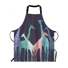 Moslion Colorful Giraffe Apron,Art Giraffe Group on Dark Blue Background Apron,Adjustable Neck Bib Apron for Men Women,Suitable for Kitchen Cooking Waitress Chef Apron