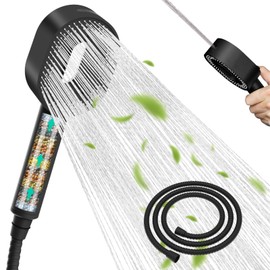 Hibbent Hibbent Wasserfilter Duschkopf mit 20 Stufen Filter, 3 Spr1hstrahl Modi Hochdruck-Duschkopf und 1,5m Schlauch, Handheld-Massage-Dusche Filter f1r Restchlor Entfernen,Schwarzes Paneel