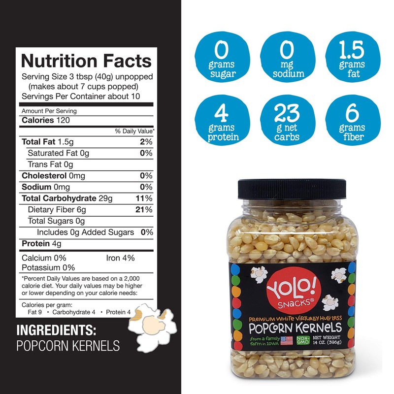 YOLO! Snacks - Gourmet White Virtually Hulless Popcorn Kernels -