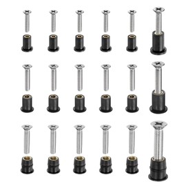 sourcing map 18 Pairs M4 M5 M6 Neoprene Well Nuts with Stainless Steel Screw, Rubber Well Nuts Kit Brass Copper Bolt, Universal Motorcycle Fasteners for Kayak Boat Windscreen