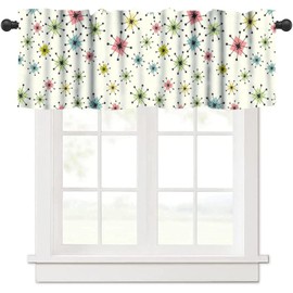 DDCBNS Vintage Mid Century Atomic Stars Window Valances Curtains,Modern Minimalist Geometric Rod Pocket Small Valance Treatments for Kitchen Living Room Bedroom Bathroom Cafe,54" x 18"