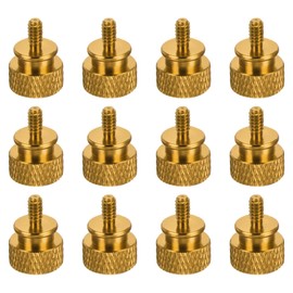 sourcing map 12pcs UNC6-32x6.5mm Knurled Thumb Screw Computer Case Threaded Hand Tighten Screws Aluminum Alloy for PC Case, Gold