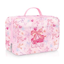 Clastyle Pink Insulated Kids Lunch Bag Large Thermal Cooler Bag for Girl Picnic School Lunch Box Tote,Bow Tie Butterfly