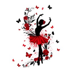 Elegant Ballet Dancer Wall Sticker - Featuring Red Dress, Butterflies&Roses,Easy Peel&Stick,Removable&Reusable wall sticker,DIY Wall Decals perfect for Kids room,Girls Room,Home Wall and Nursery Décor