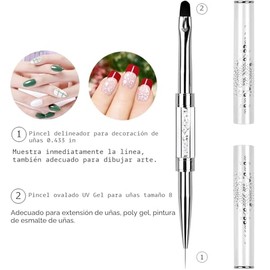 Cepillo de uñas de gel de construcción UV de doble extremo, mango de diamantes de imitación, cepillo de revestimiento de arte de uñas, cepillo de poli