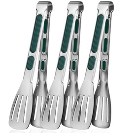 3Pcs Kitchen Tongs, 9 Inch Non-Slip Stainless Steel Metal BBQ Tongs Cooking Tongs Food Grade Kitchen Tongs for Cooking, Salad, Meat, BBQ, Frying, Serving
