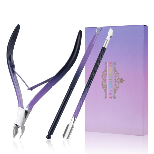 Cuticle Scissors with Cuticle Pusher Set - Precise Cuticle Clippers and Under - Dead Skin Remover Scissors Pliers Durable Manicure Pedicure Tools for Fingernails and Toenails