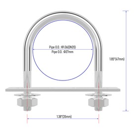 FOCMKEAS 304 Stainless Steel Round Bend U-Bolts 1.06"(27mm) Inner Width 1.85"(47mm) Length M6 with Nuts, Frame Plate, Washers, Accessories for Boat Trailer Axle Sailboat Trailer