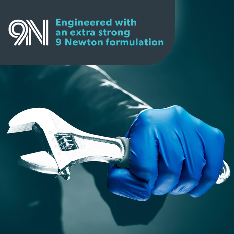 UNIGLOVES PRO.TECT Max 9N, Blue Nitrile Gloves, Box of 100,