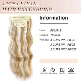 Clip-In Extensions 50 cm 4-Piece Set 200 g Like Real Hair Extensions Hairpieces Clip in Extension Long Curls Synthetic Hairpieces for Women (P86/613)