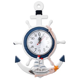 BESPORTBLE Nautical Wall Anchor Clock Beach Theme Ship Clock Coastal Wall Art Decoration Mediterranean Style Home Ornament for Indoor Outdoor Bedroom, Patio, Living Room, Garden, Bathroom