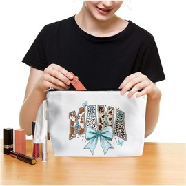 ARPTCN Mom Bow Makeup Bag - Mom Bow Themed Lover Gifts for Girls Women, Mothers Day Gifts, Canvas Makeup Bag