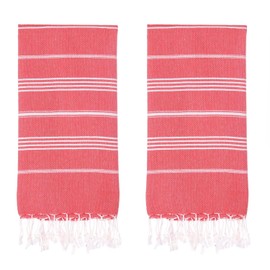 PADISHAHHOME Turkish Beach Towels, Pack of 2 | Oversized, Quick Dry, Sand Free | 100% Cotton, Large 38x71 Towels for Beach, Pool, Travel | Ultra-Soft, Compact, and Absorbent | Red