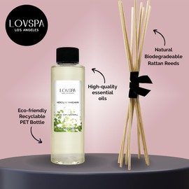 LOVSPA Neroli & Mandarin Reed Difusor de aceite con varillas de repuesto | Flor de naranja, limón, iris y pequeño grano, 4 onzas | Fabricado en los Estados Unidos