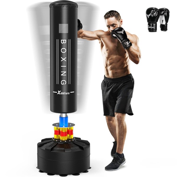 XDDIAS Punching Bag with Stand, 70'' Freestanding Punching Bag for Adult, Heavy Boxing Bag with Suction Cup Base Kickboxing Bag for MMA Muay Thai Fitness