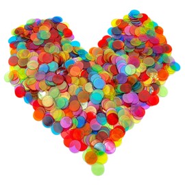 JUNWRROW 1000 Pieces 3/4 inch Transparent 6 Color Bingo Counting Chips with Bag - for Large Group Games, Game Night & Educational Activities