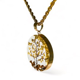 TAMI Collar Árbol de la Vida y la Abundancia en Baño de Oro de 14 K con Piedras Naturales y Papel de Oro. Amuleto de la Suerte para Mujer