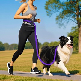 Kazazoo Hands-Free Dog Leash Adjustable Length 3-6 Ft, Waist for Dog Walking, Running for Small &Medium Dogs with Reflective Strips, Ballistic Nylon, Waist Belt, Lightweight Purple