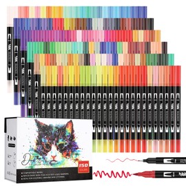 150 Colors Dual Tip Brush Pens Art Markers Set, Fine Tip Markers for Adult Coloring, Bullet Journals, Drawing, Lettering Calligraphy HO-150B
