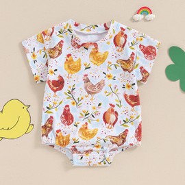 Gaono Newborn Baby Boy Girl Farm Clothes Chicken Bubble Romper Short Sleeve One Piece Bodysuit Jumpsuit Summer Clothes (Khaki, 6-12 Months)