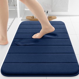 AYO Bath Mat, Quick Drying, Water Absorbent, Bath Mat, Fluffy, Memory Foam Foot Cloth, Washable, Anti-slip, Soft Touch, Washing, Kitchen, Dressing Room, Kitchen, Entrance Soft Mat (Navy, 15.7 x 23.6