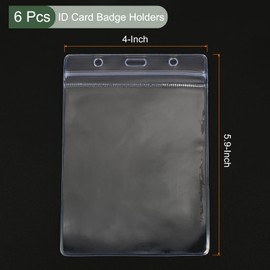 YOKIVE 6 Pcs ID Card Badge Holders, Vertical PVC with Resealable Zip | Protecting Cards, Great for Credit Cards Name Tags (Clear, 5.9x4-Inch)