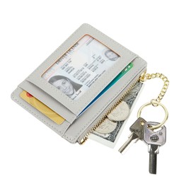 Cynure Women's Card Holder Coin Changes Purse Keyring with ID Window, Grey-id, Casual