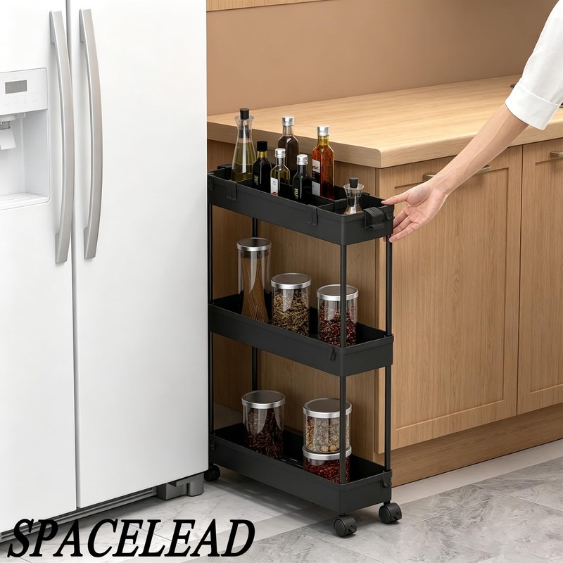 SPACELEAD Slim Storage Cart 3 Tier,Bathroom Organizer Rolling Utility,Mobile Shelving