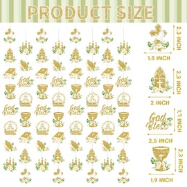 8 Pcs First Holy Communion Hanging Garland Banner for First Communion Decorations- God Bless Hanging Ceiling Decor Baptism Garland Streamers for Boys Girls Party Supplies (Green)