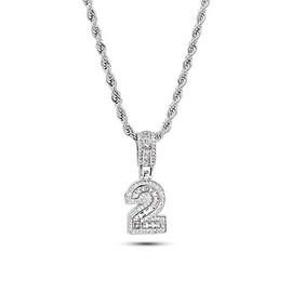 SBI Jewelry Two Number 2 Necklace for Women Digit Silver Clear Cubic Zirconia Friends Family Birthday Anniversary Mothers Day