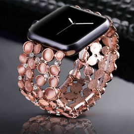 VIQIV - Bandas brillantes para reloj Apple compatible, 38 mm, 40 mm, 42 mm, 44 mm, Iwatch Series 4, 3, 2, 1, pulsera de metal con diamantes para mujer, moda, Rose gold, 38mm (Small Fit Wrist Size 5.9-6.3 Inch)