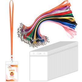 Segus ID Card Holder with Lanyard, 50 Pieces Lanyards for Neck Lanyards, Card Holder with Lanyard for School, Hospital, Exhibition Halls (Vertical)