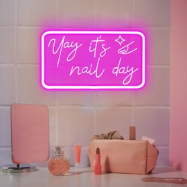 Yay It's Nail Day Neon Sign Nail Neon Light Pink LED Sign Letter Neon Light Up Sign for Nail Salon Beauty Salon Makeup Room Decoration