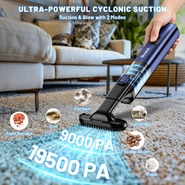 Car Vacuum Portable Cordless, 19500Pa 4-in-1 Handheld Vacuum Cordless Vacuum Cleaner&Air Duster with Multi-Nozzles, 140W Hand Cordless Rechargeable Vacuum Cleaners for Car, Home, Office, Pet