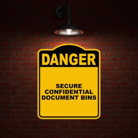 SECURE CONFIDENTIAL DOCUMENT BINS Danger Yellow Black Aluminum Composite Sign 20 x 24 inches