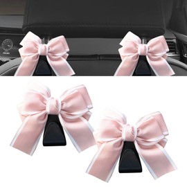 coppialu 2 Pcs Car Bow Seat Headrest Hook, Multi-Functional Automobile Seatback Hanging Organiser,Car Purse Hooks Fits For Most Cars (Pink)