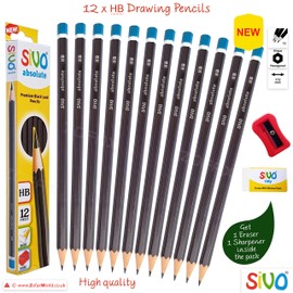 SIVO Professional Artist Drawing Pencils Value Pack Draw Sketch Tone Shade (12 x HB Grade Pencils + Sharpener + Eraser + 1 x ZOFAX Black Pen)