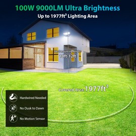 iMaihom 100W LED Flood Light Outdoor, 9000LM Super Bright Security Lights, IP65 Waterproof Exterior Floodlight, 3 Adjustable Heads, 6500K Daylight White Light for Yard Garage Playground (2 Pack),Black