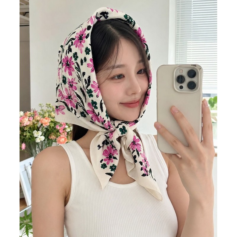 Collet Vintage Flower Bandana Hair Scarf Handkerchief [Pink] with UV