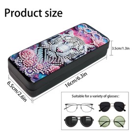 Tontut Estuche para gafas con kit de pintura artística de diamantes 5D, caja de almacenamiento para gafas DIY con diseño de leopardo y flores, estuche de cuero hecho a mano para regalo artesanal con d