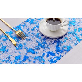 YATOJUZI Blue Table Runner, 33 Ft Metallic Foil Thin Mesh Table Runners, Sequin Glitter Blue Table Decorations Centerpieces for Wedding Birthday Christmas Party (One Roll)