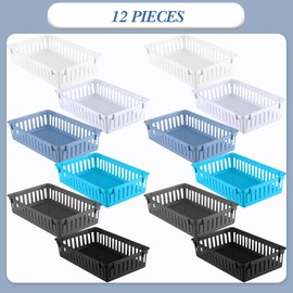Wenqik Set of 12 Small Plastic Baskets for Organizing 10.24 x 6.5 x 2.36 Inch Pharmacy Baskets Rectangular Trays Plastic Organizer for Office Pharmacy Dorm Kitchens, Closets Shelves(Multi Color)