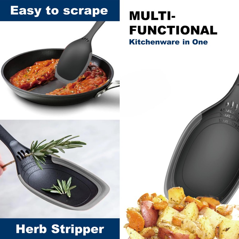 Multi-Functional Silicone Edge Cooking Spoon with Herb Stripper & Engraved