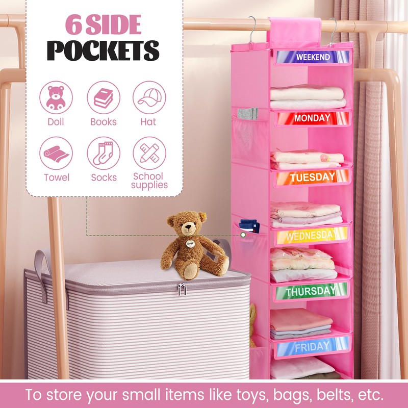 Fivebop 2 Pack 6-Shelf Weekly Clothes Organizer for Kids, Hanging