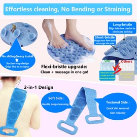 Foot Scrubber&Back Scrubber for Shower Set.Detachable Exfoliating Back Scrubber with Handle+Suction Cup Anti-Slip Foot Scrub Mat Wall Mount for Hygienic Storage&Deep-Cleaning for Men&Women(Pink)