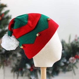 Christmas Knitted Hat for Kids Xmas Beanie Knit Hats 1 to 6 Years Baby Winter Warm Striped Hair Ball Kid Elf Hats New Year Party Supplies Red,Green
