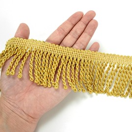 Qililandiy 10 Yards Edging Trim Tassel Border Ribbon Fringe Trim Appliqué 6.5 cm Wide for DIY Clothing Curtain Table Runner Decoration Gold