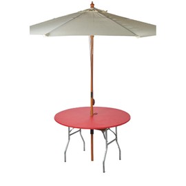 Kwik-Covers 48" Round Umbrella Fitted Plastic Table Covers, Bundle of 5 (Red)