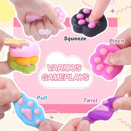Heirloom Haven 24pcs Mini Squeeze Squishy Toys, Colorful Cat Paw Fidget Sensory Toys, Cute Soft Stress Reliever Anxiety Pinch Toys for Kids Boys Girls Party Favors Classroom Prizes